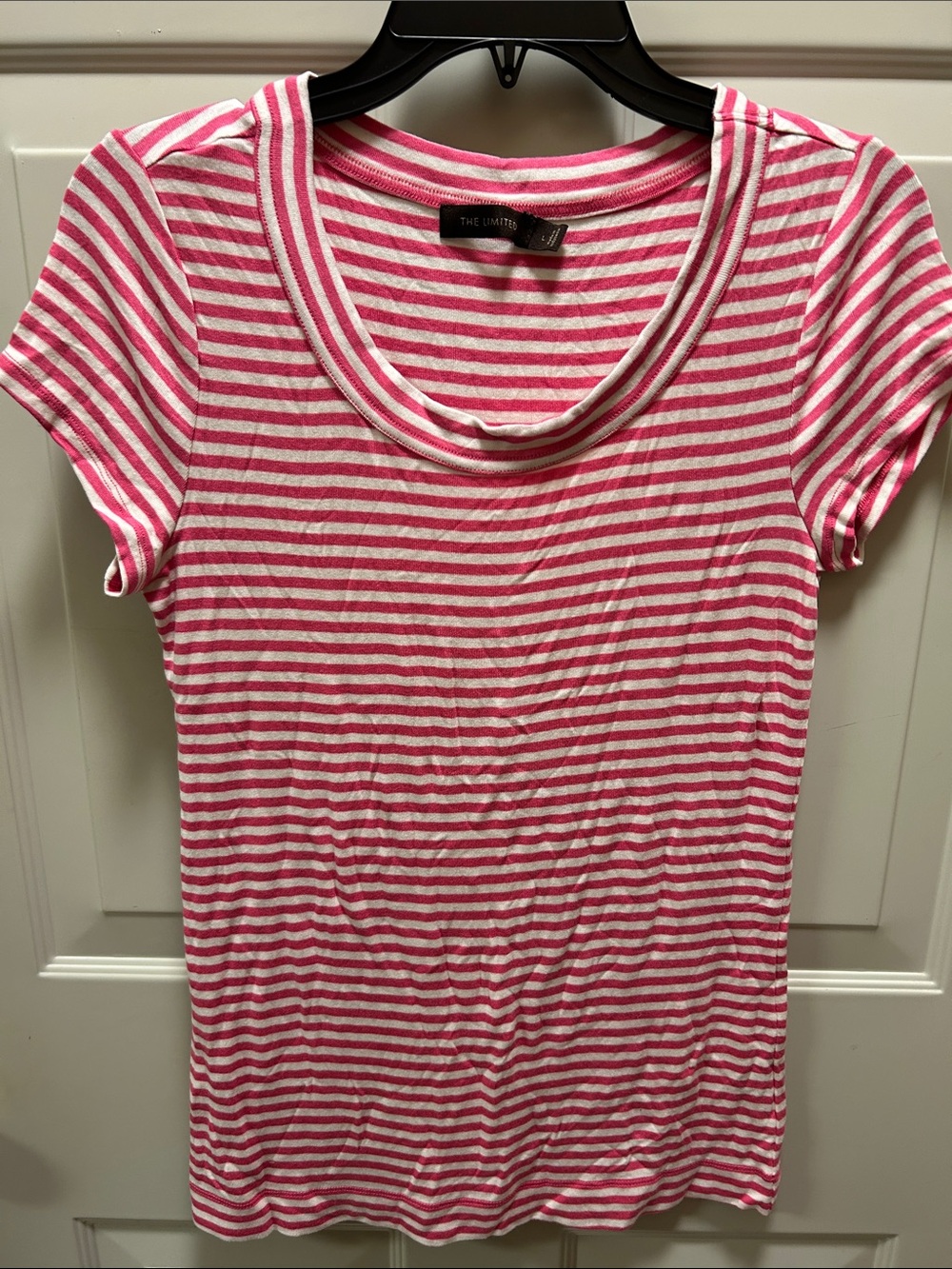 The Limited Pink & White Striped Scoop Neck Short Sleeve Tee